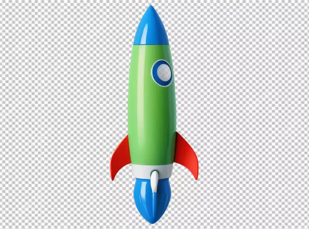 Vibrant Green Toy Rocket with Blue and Red Accents Ready for Creative Adventures and Future Exploration
