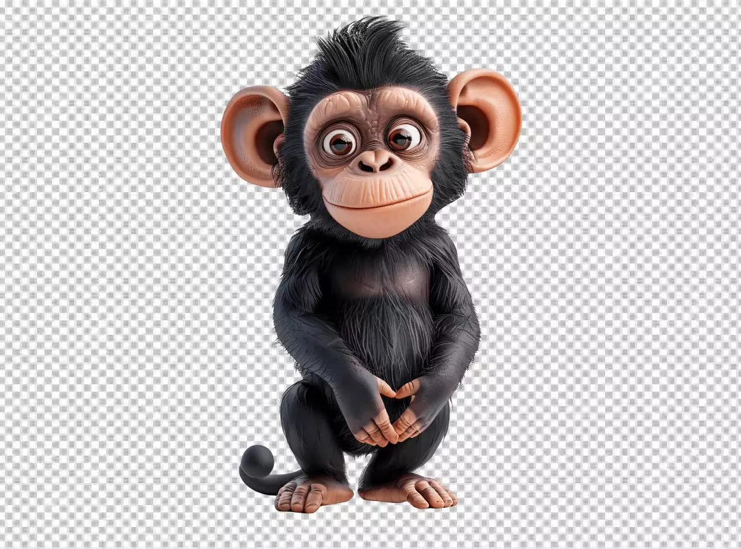 Adorable 3D Cartoon Baby Monkey Sitting Playfully PNG
