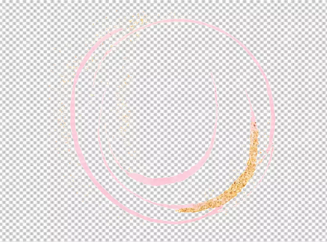 Elegant Pink Watercolor Circle with Gold Glitter Texture on White Background