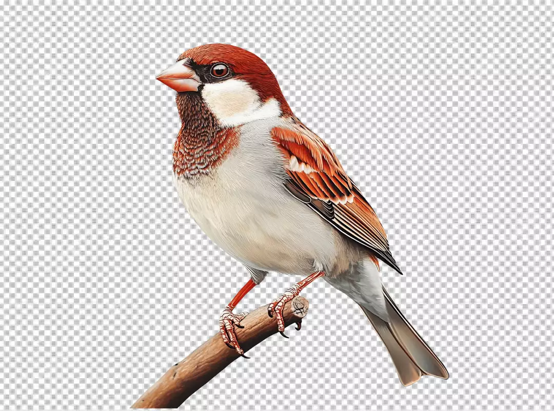Vibrant House Sparrow Perched on Branch PNG Download for Design