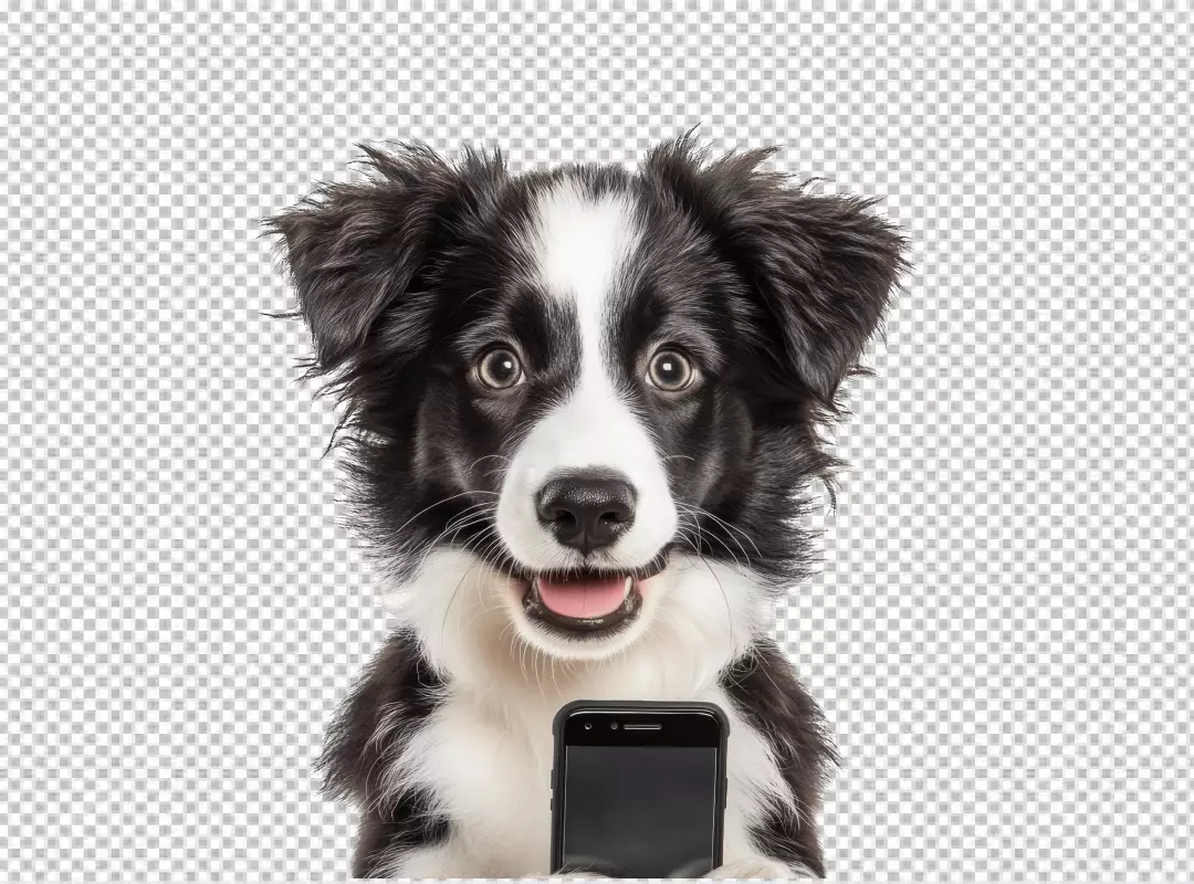 Happy Border Collie Puppy Holding Smartphone for Creative Designs