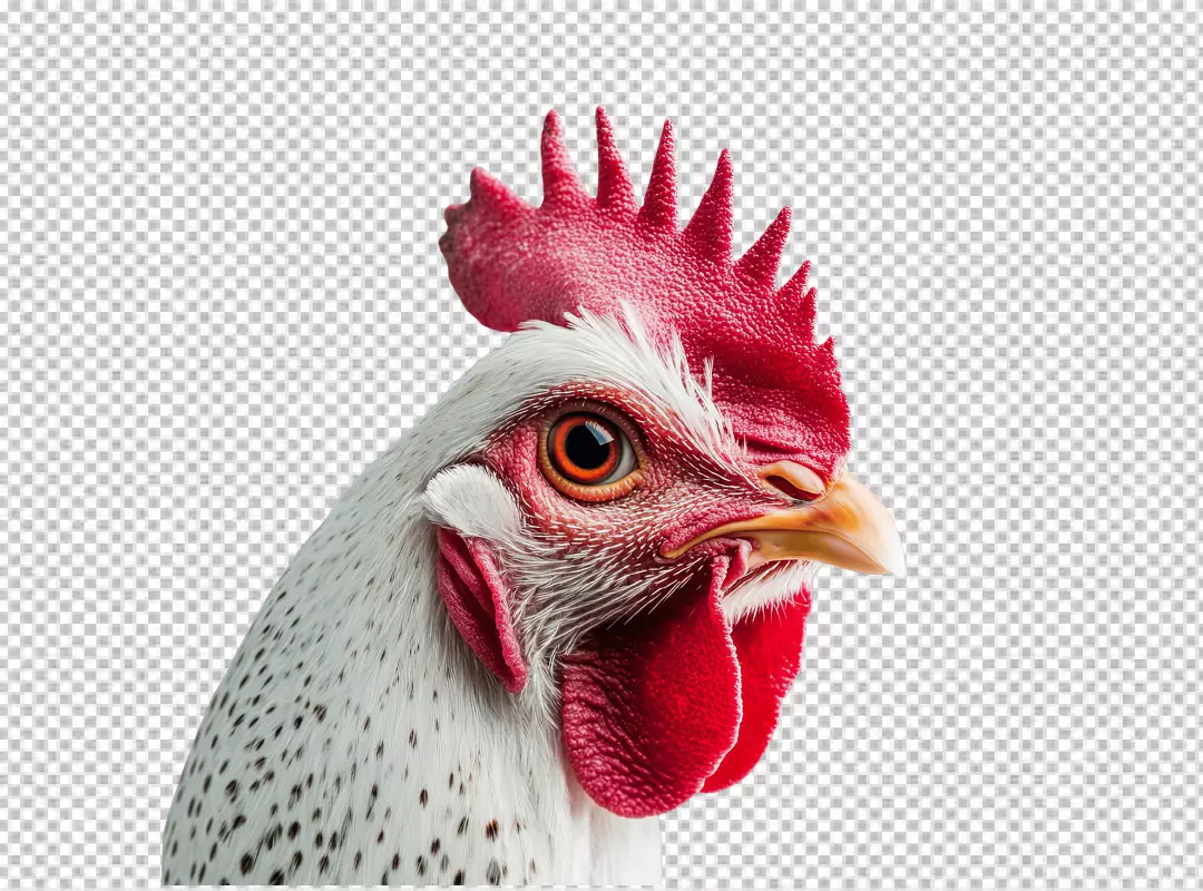 Majestic White Rooster Head with Vibrant Red Comb and Wattle