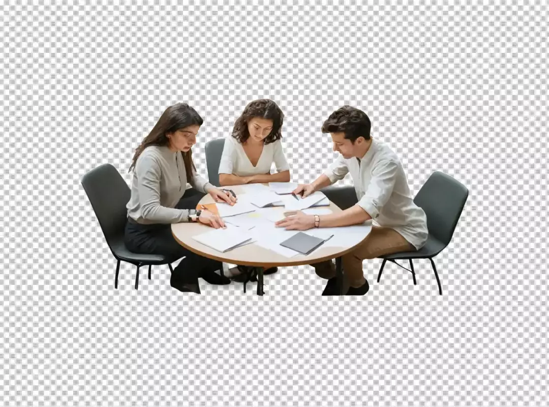 Diverse Young Professionals Collaborating in a Focused Brainstorming Session Around a Modern Table