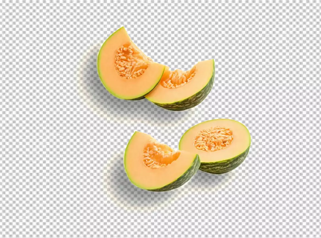 Freshly Sliced Cantaloupe Melon Pieces on Pristine White Background