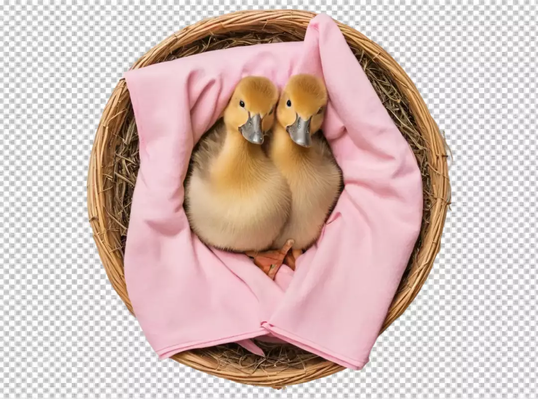 Adorable Fluffy Yellow Ducklings Nestled in Wicker Basket with Pink Blanket