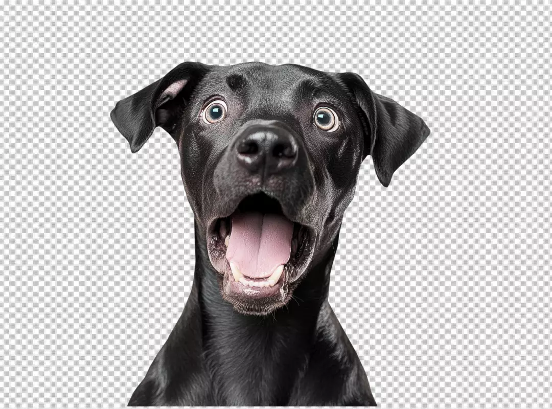 Shocked Black Dog with Wide Eyes and Amused Expression for Humorous Designs
