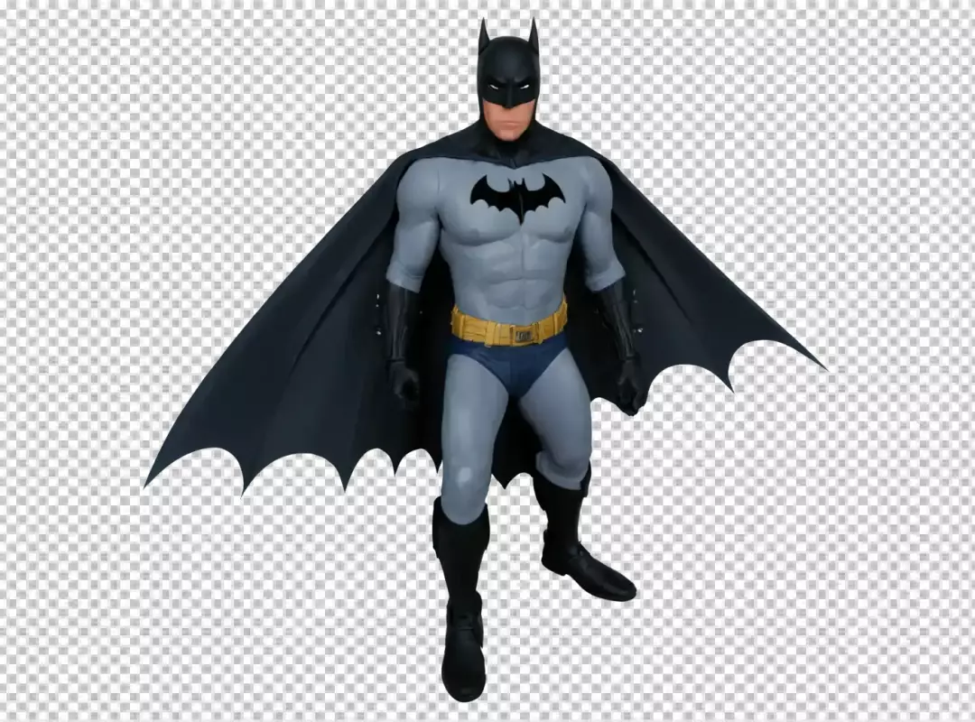 Legendary Dark Knight Batman in Iconic Grey and Blue Costume on Transparent Background