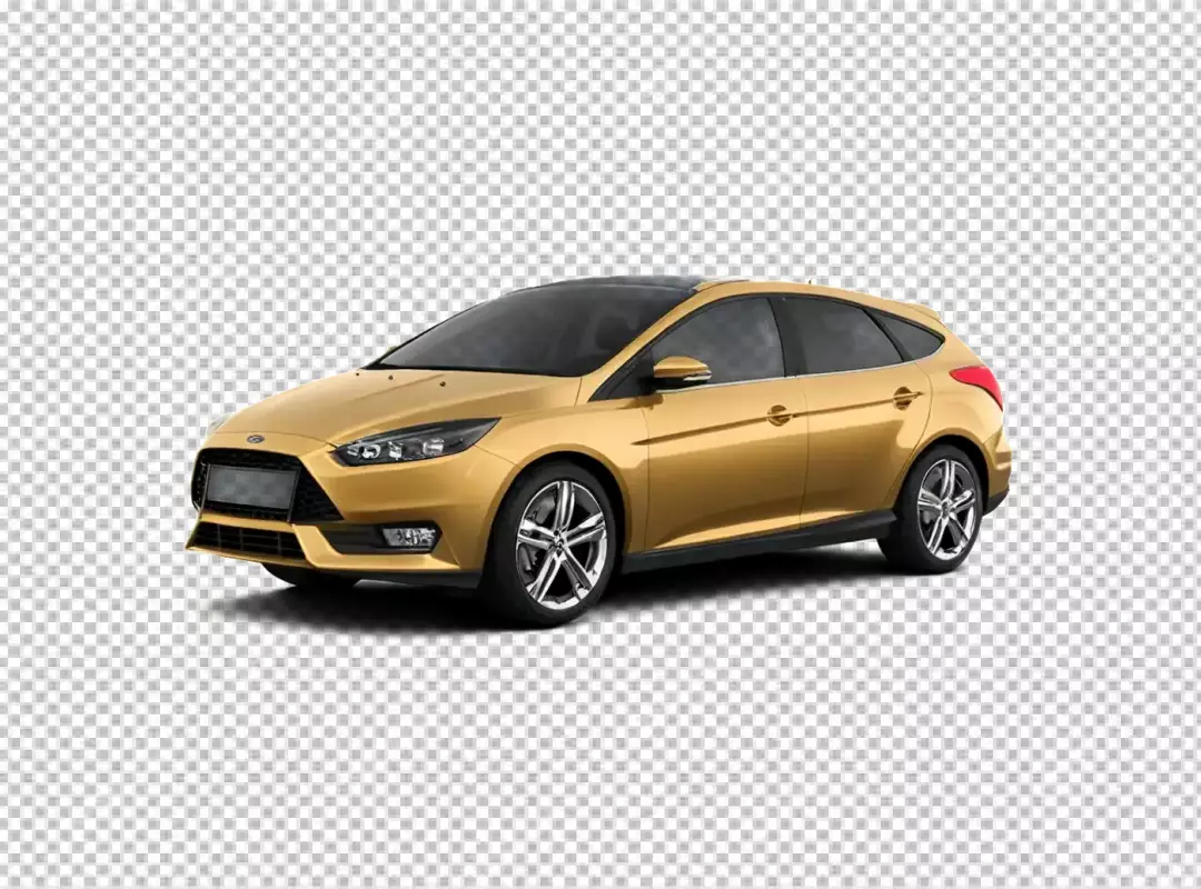 Golden Ford Focus Hatchback Car Isolated on Pristine White Background
