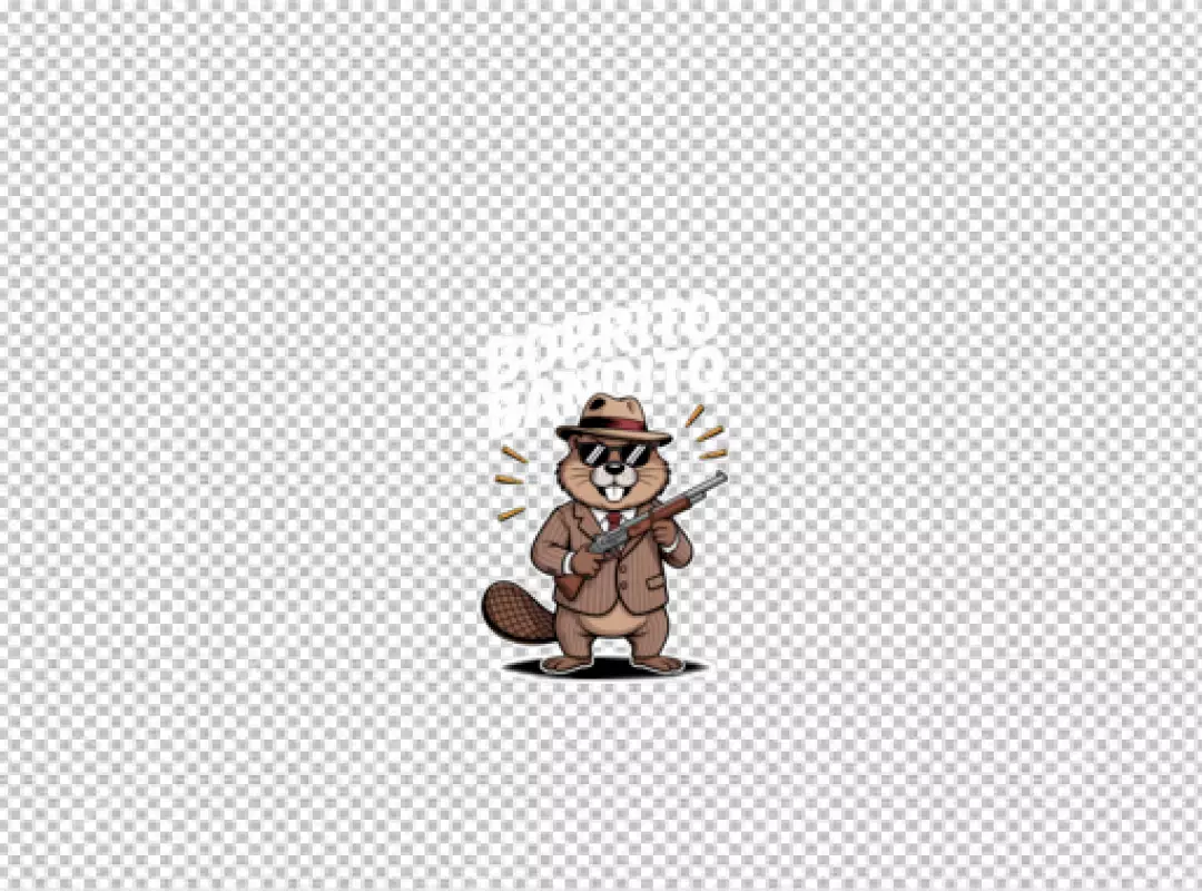 Humorous Bobrito Bandito Cartoon Beaver Character Holding a Shotgun Illustration