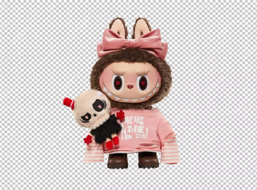 Creepy Cute Monster Doll with Pink Bow Holding Skull Plush Toy