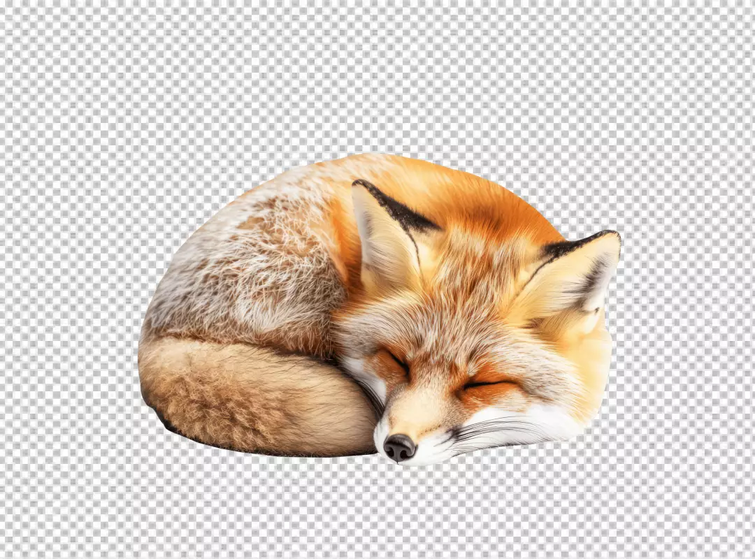 Peaceful Red Fox Sleeping Curled Up Nature Wildlife Cutout for Digital Art Designs