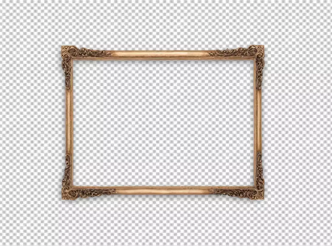 Elegant Antique Gold Ornate Picture Frame with Intricate Carvings Transparent PNG