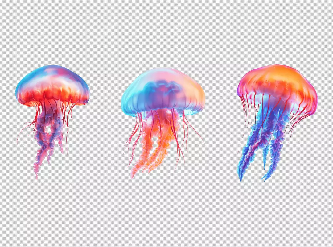 Vibrant Glowing Jellyfish Group PNG Cutout for Ocean and Marine Designs