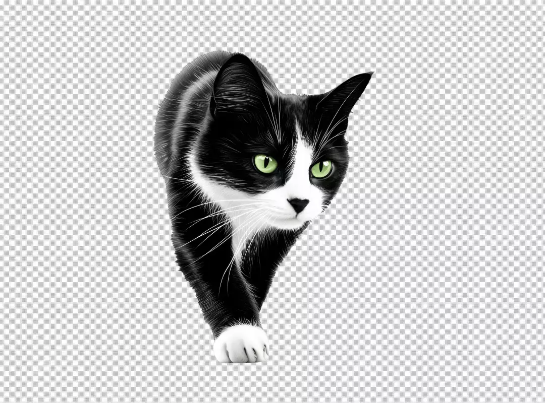 Adorable Black and White Cat with Striking Green Eyes Walking