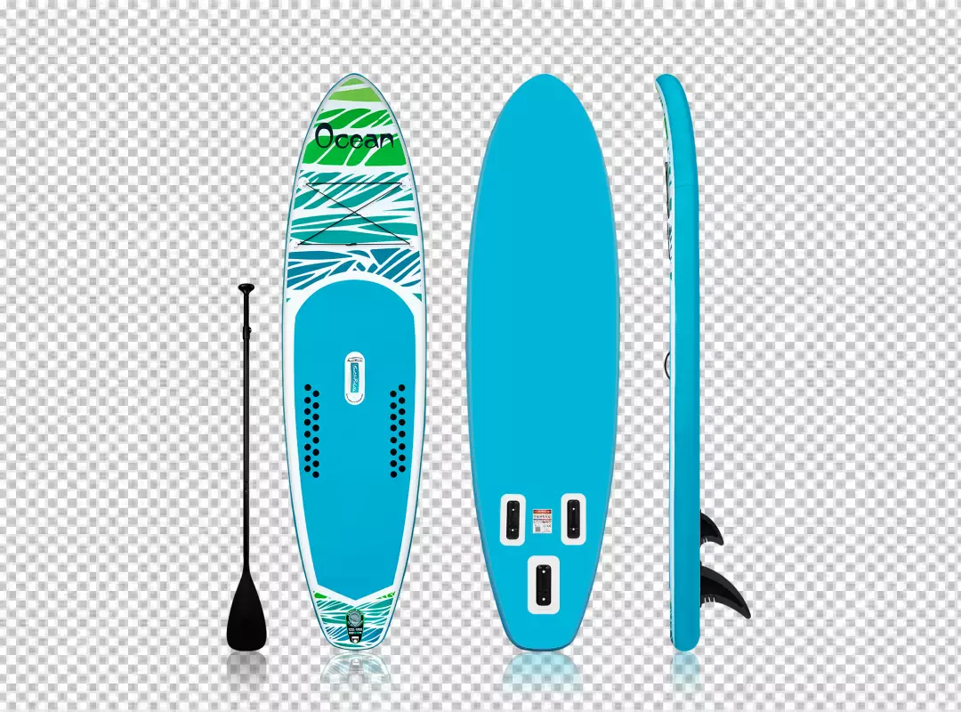 Dynamic View of Inflatable Stand-Up Paddleboard and Paddle on Sleek Black Background