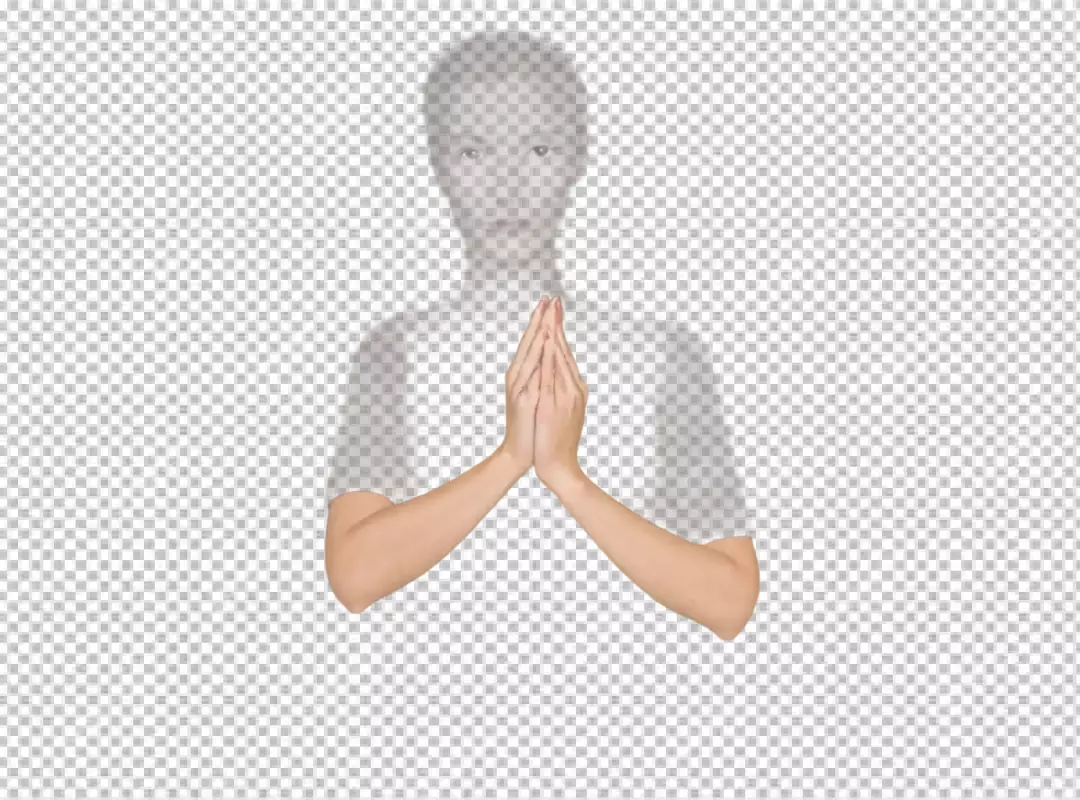 Spiritual Greeting Gesture with Namaste Hands and Ethereal Female Silhouette on White