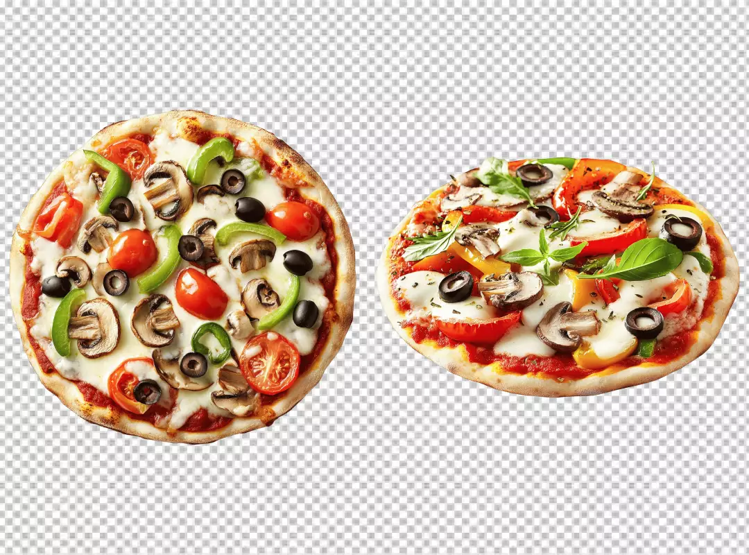 Delicious Fresh Vegetarian Pizzas with Mushroom Olive and Pepper Toppings Food Photography