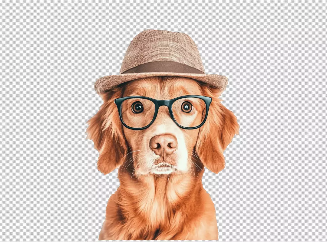 Adorable Canine in Fedora Hat and Black Eyeglasses PNG Cutout