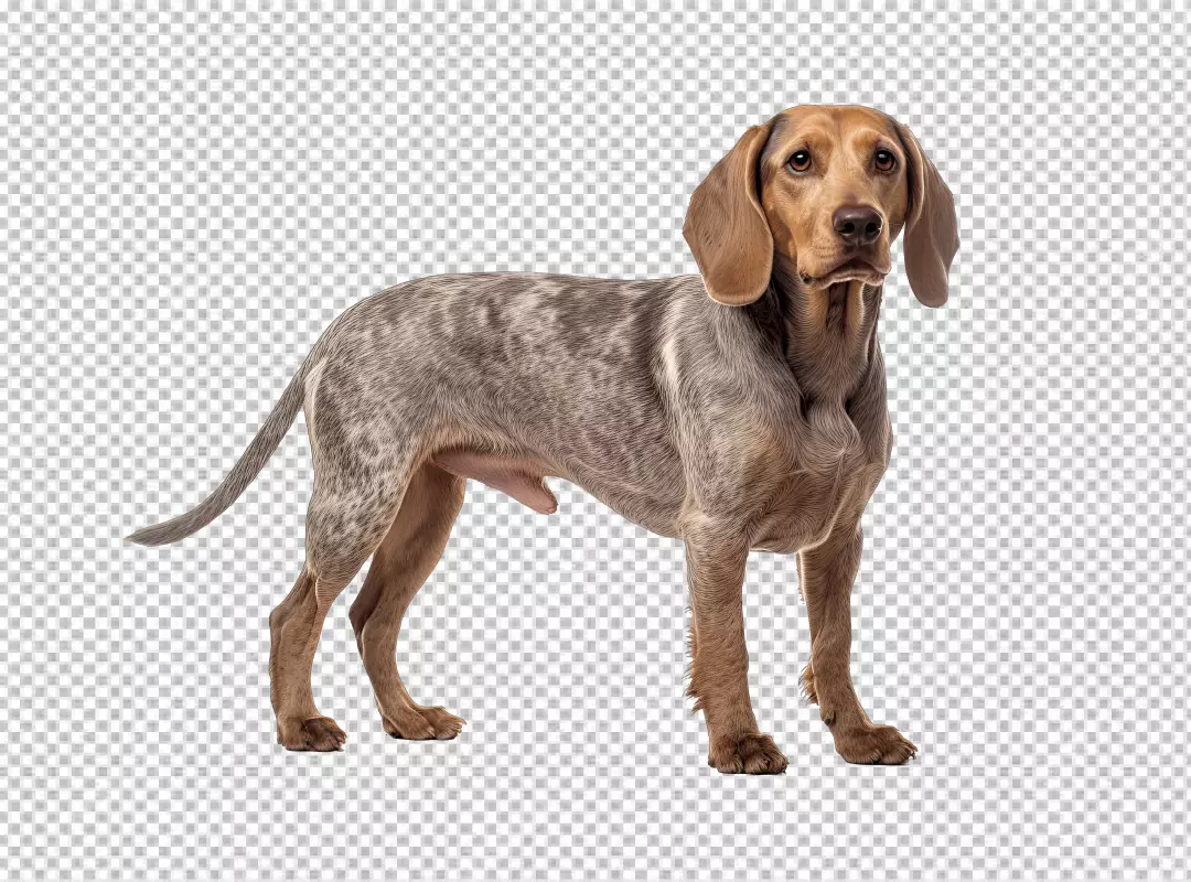 Mottled Hound Dog Standing Gracefully in Studio Cutout PNG