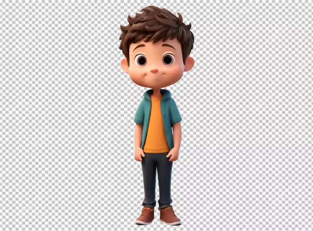 Happy 3D animated boy character with curly hair and a friendly smile