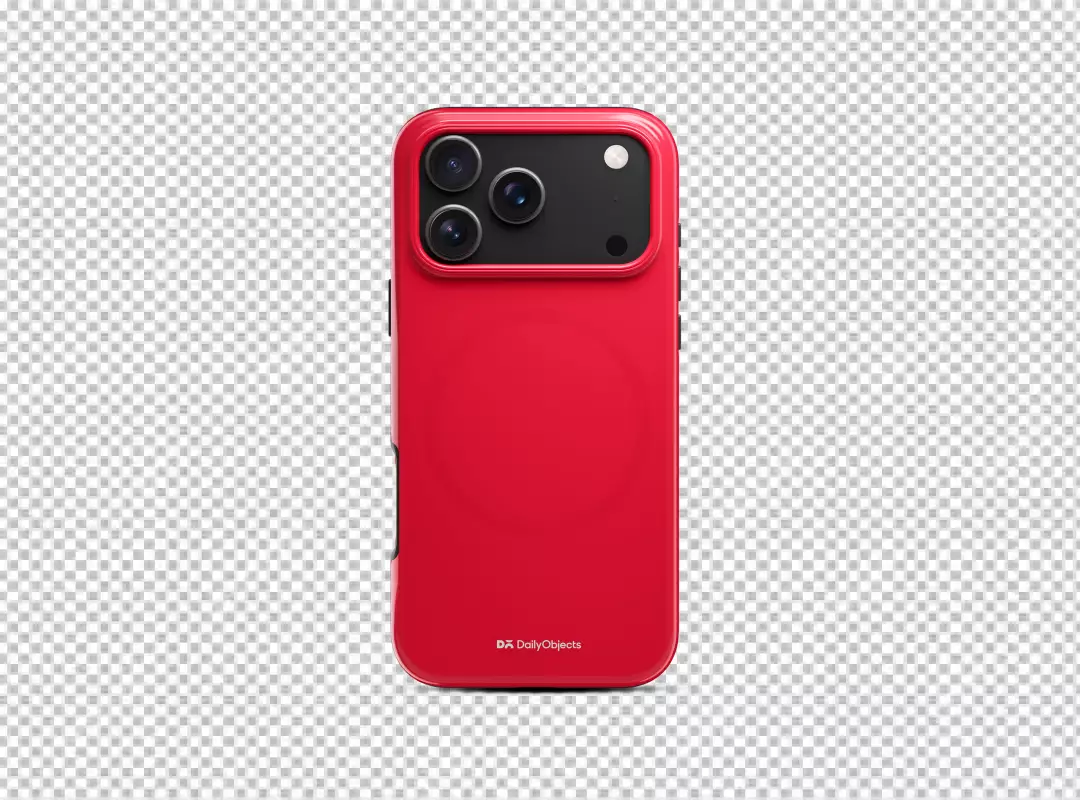 Vibrant Red Smartphone Case with Triple Camera System on Black Background