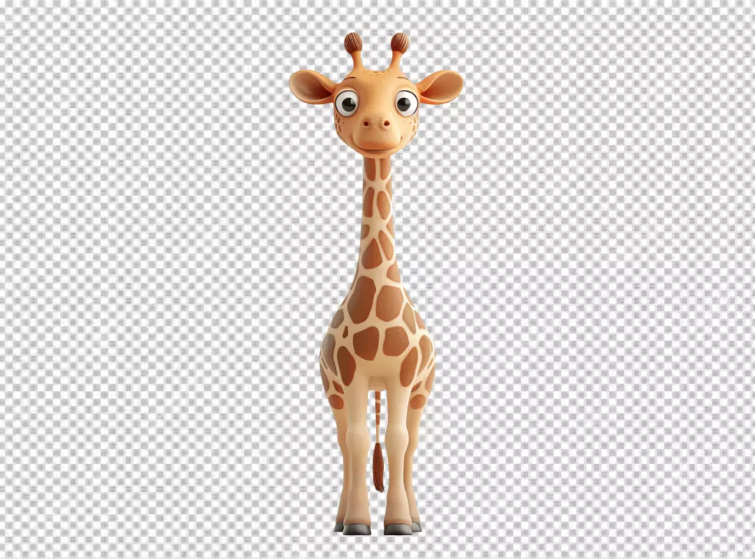 Cute 3D Cartoon Giraffe Character Standing with Friendly Expression PNG Image