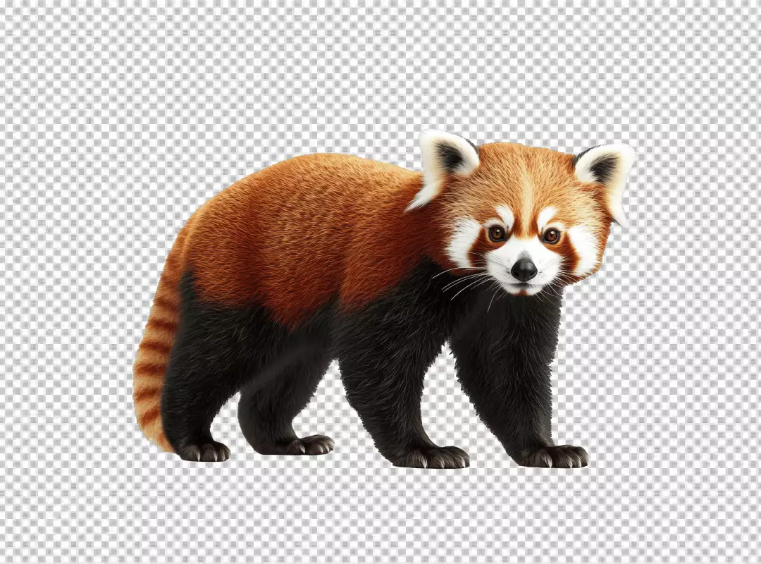Adorable Red Panda Standing Attentively High-Quality PNG