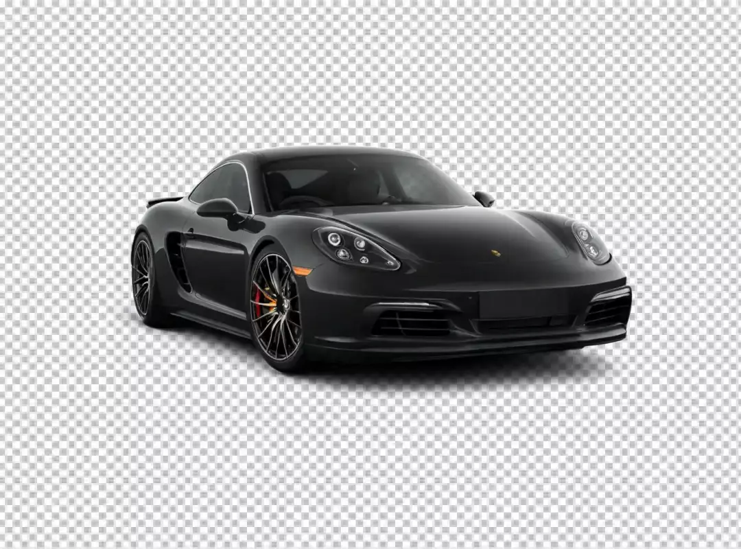 Powerful Black Porsche Sports Car with Red Calipers on Pristine White Background