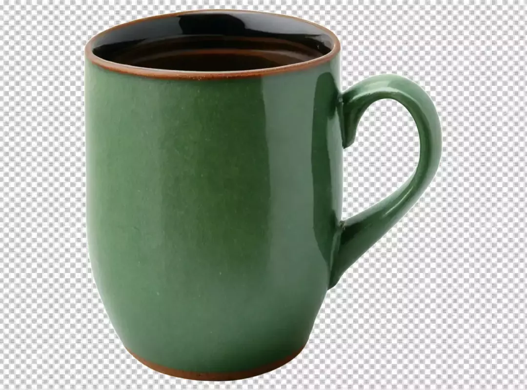 Single Dark Green Ceramic Mug with Brown Rim and Black Interior