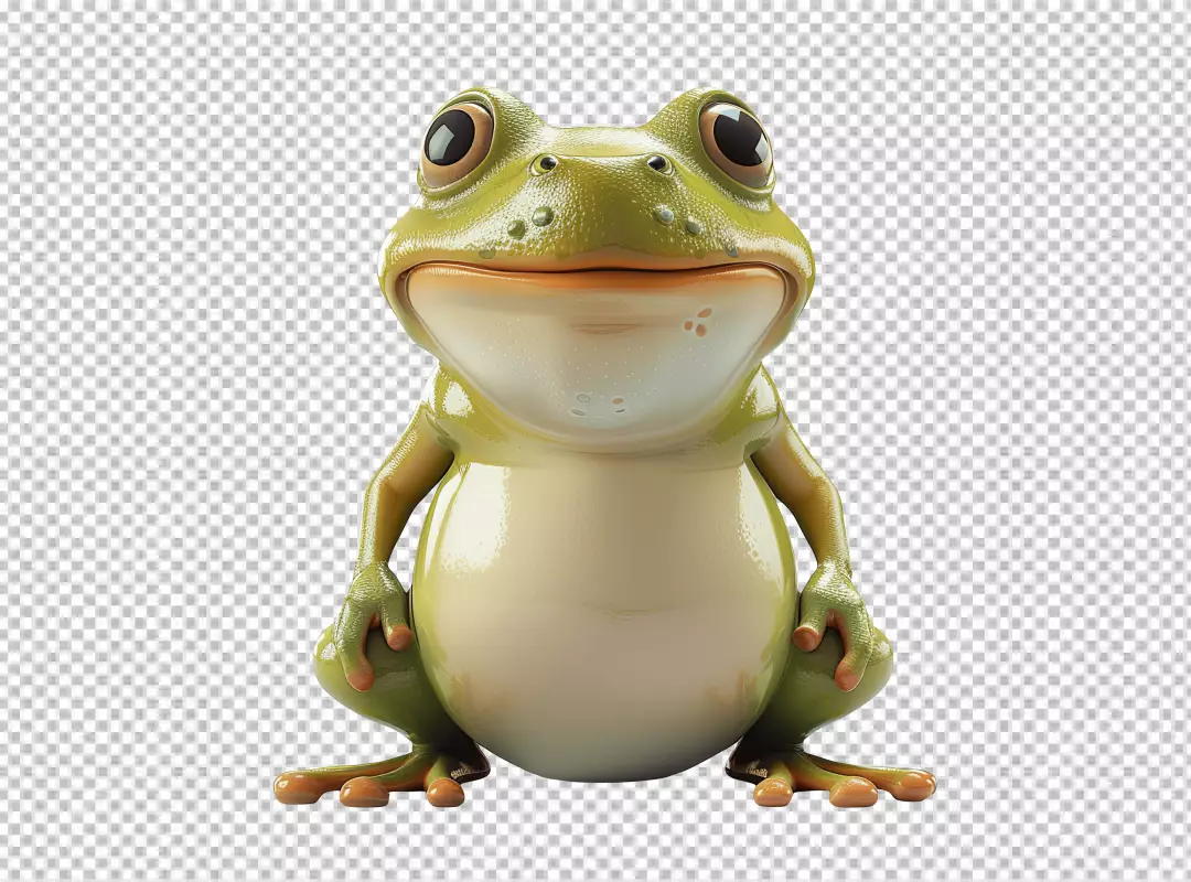 Adorable 3D Green Frog Sitting Smiling Digital Art