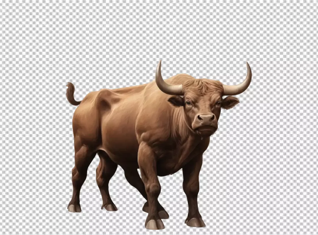 Powerful Brown Bull Standing Firmly with Majestic Horns and Muscular Physique