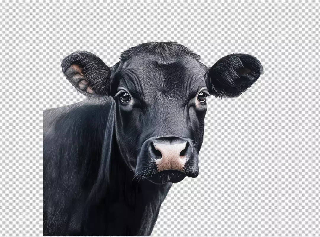 Realistic Black Cow Headshot for Farm Animal Design Projects