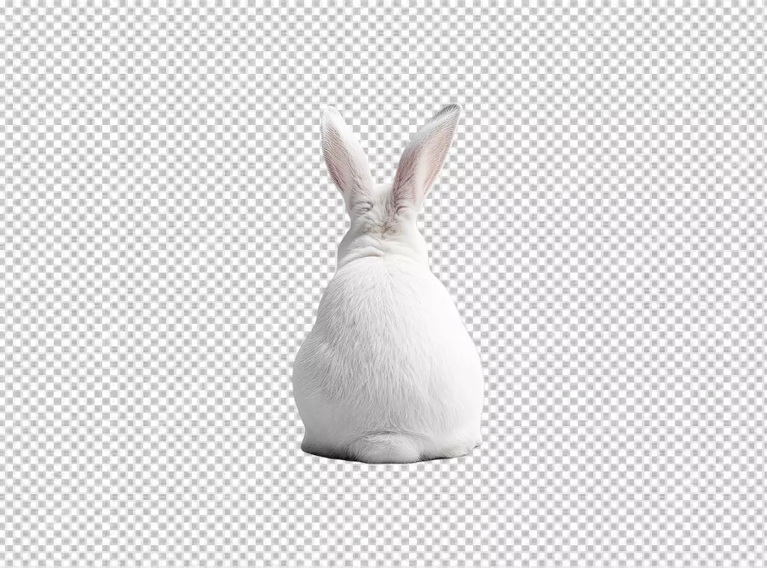 Fluffy White Rabbit Sitting Back View Transparent PNG Cutout for Design Projects