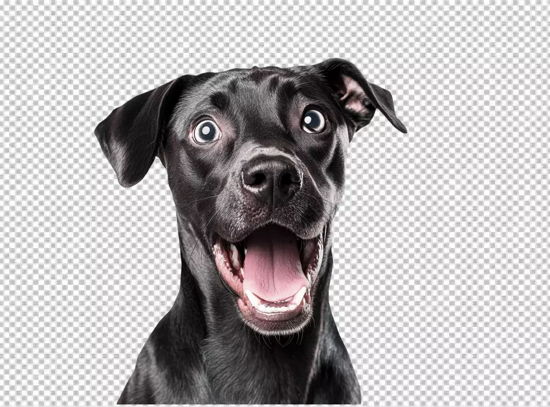 Cute Black Dog Looking Surprised with Wide Eyes and Open Mouth