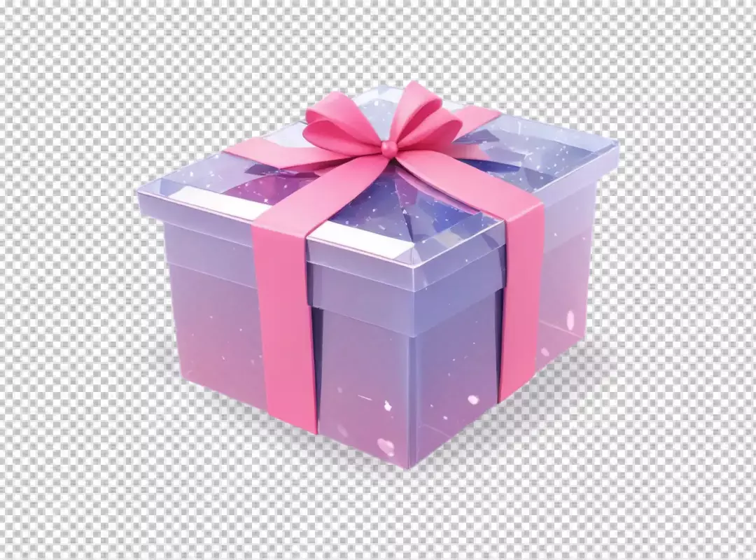Elegant Transparent Gift Box Adorned with Pink Ribbon and Festive Glitter for Celebrations
