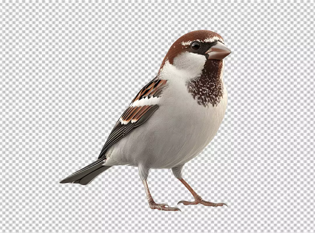 Realistic House Sparrow Bird Standing, High-Quality PNG Cutout for Nature Designs