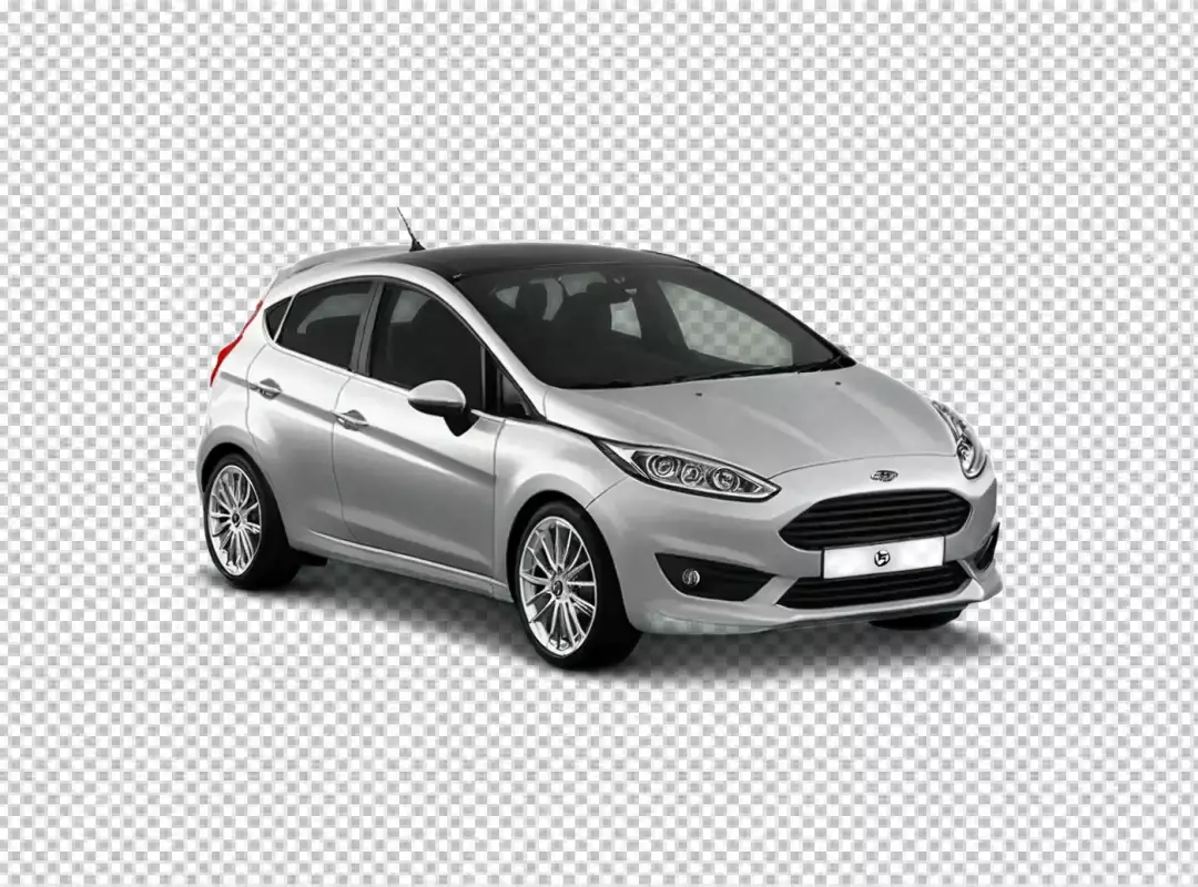 Sleek Silver Ford Fiesta Hatchback with Black Roof on White Background