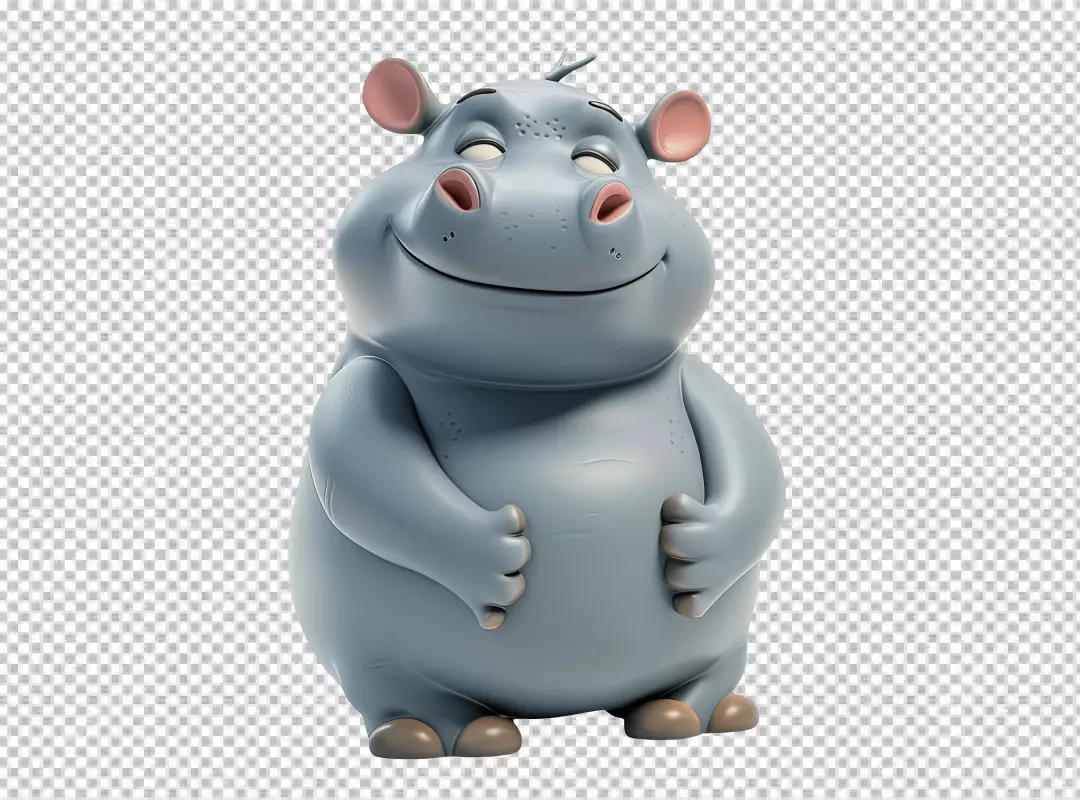 Cute Smiling Cartoon Hippo Character 3D Render for Kids Designs
