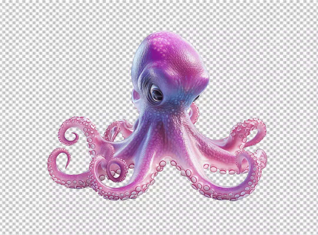 Stunning 3D Vibrant Purple Octopus PNG Cutout for Marine Life Designs