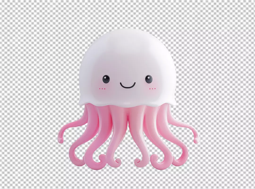 Cute Pink Jellyfish 3D Character Illustration with a Happy Smile for Digital Projects