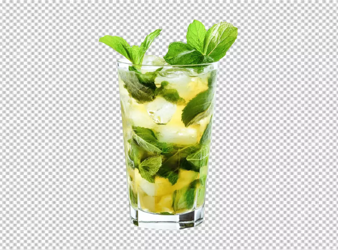 Refreshing Mint Mojito Cocktail with Ice and Fresh Leaves in Tall Glass