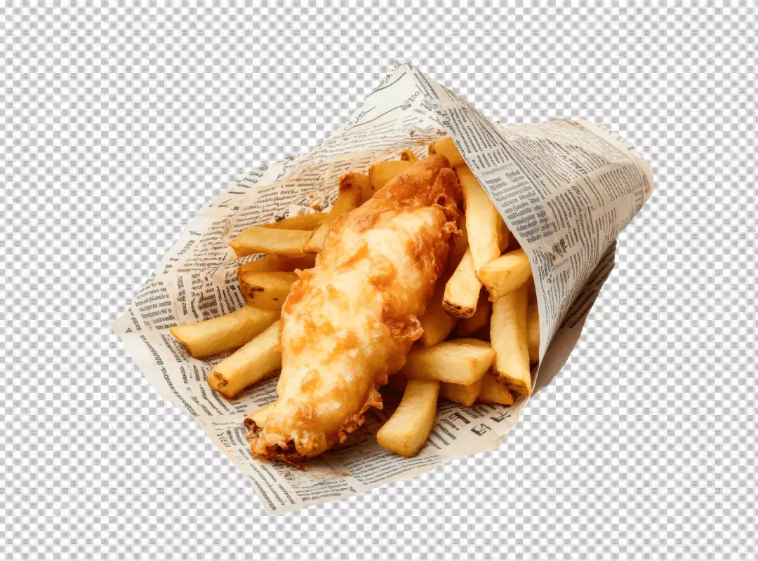 Golden Fried Fish and Crispy Chips in Traditional Newspaper Wrap