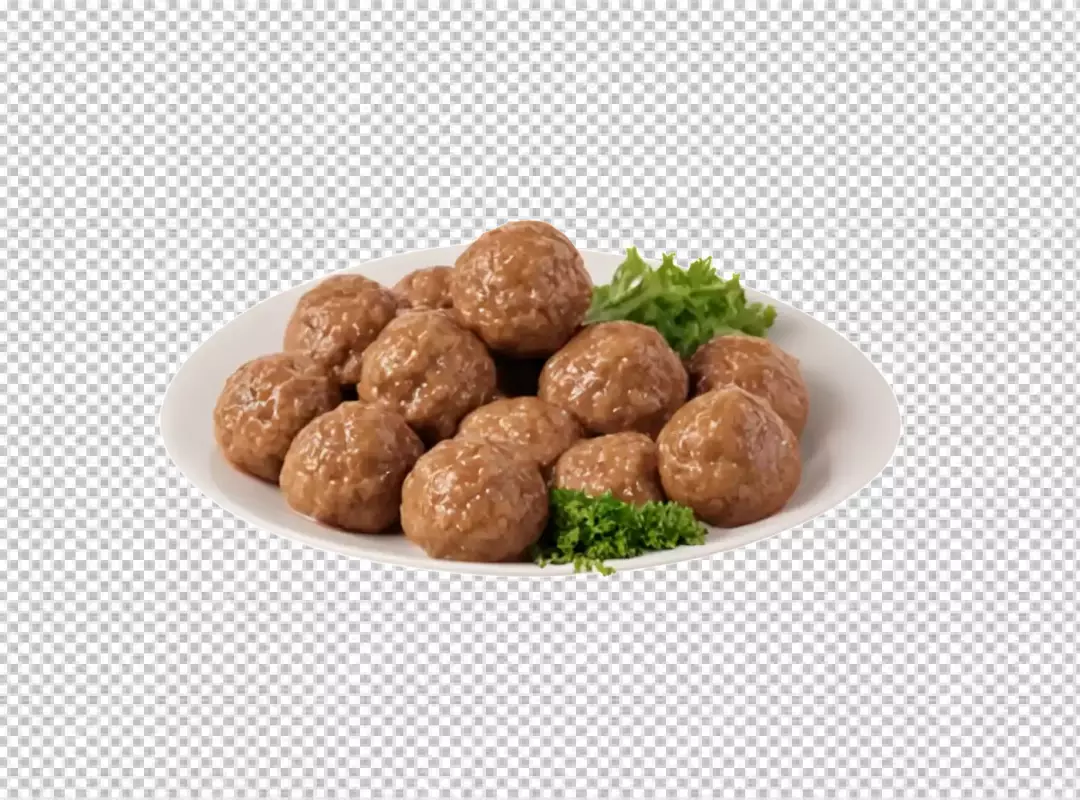 Perfectly Cooked Glazed Meatballs on a Serving Plate with Fresh Lettuce