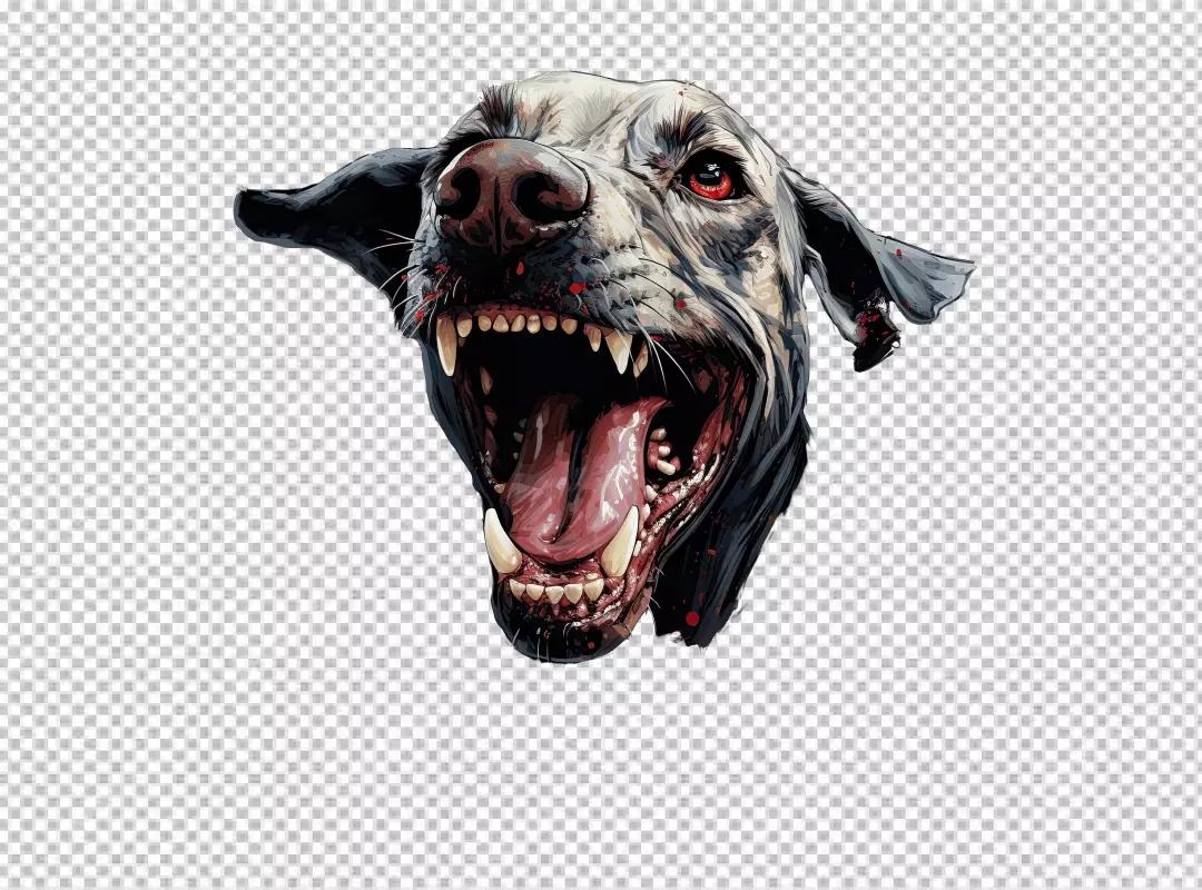 Fierce Dog Head Snarling with Intense Red Eyes Digital Art