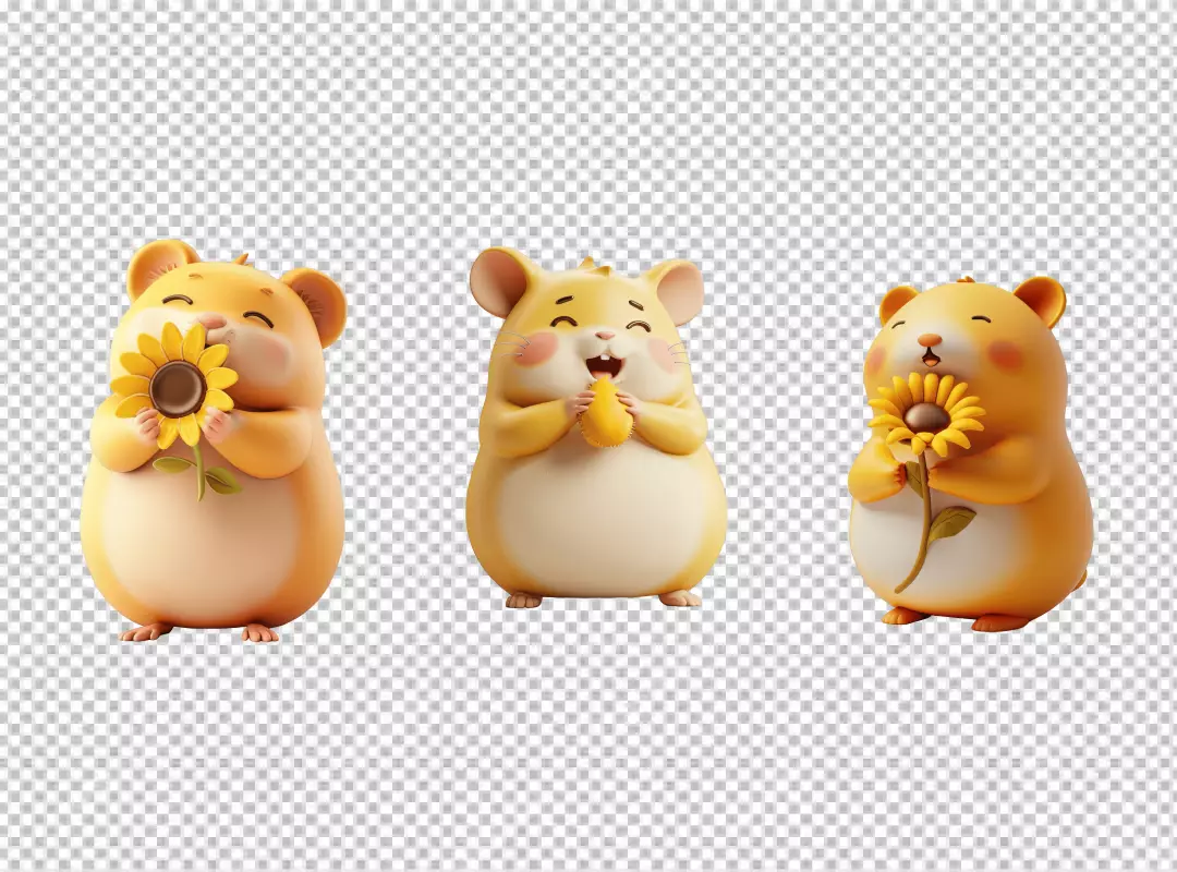 Adorable 3D Hamster Collection with Sunflowers and Playful Expressions