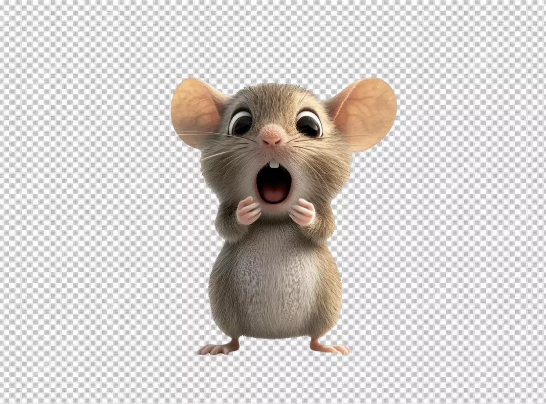Cute 3D Cartoon Mouse Character Expressing Shock with Wide Open Mouth