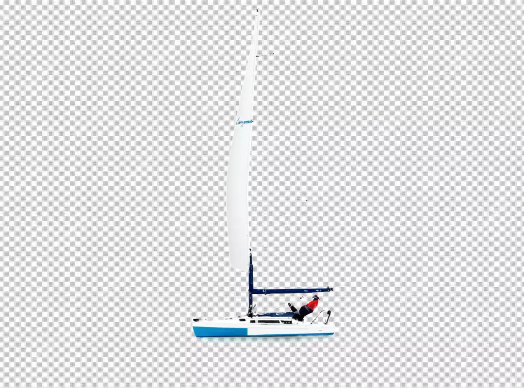 Solo Sailor Actively Maneuvering a White and Blue Dinghy Sailboat
