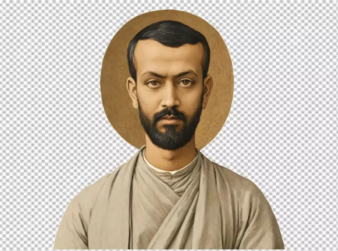 Reverent Portrait of a Spiritual Man with Golden Halo and Dark Beard in Robes