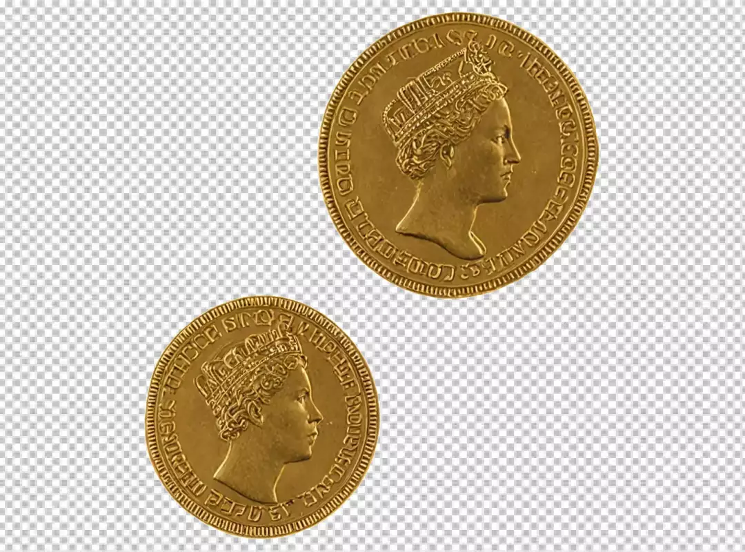 Two Historical Gold Coins with Monarch Profiles on Pristine White Background