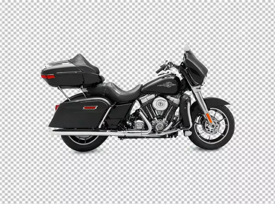 Sleek Black Touring Motorcycle with Gleaming Chrome Accents on White Background